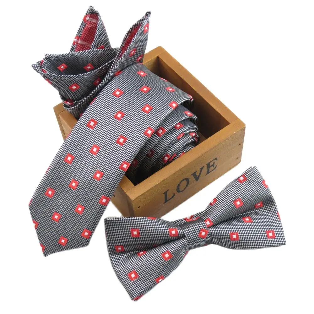 

Weiliboyin Fashion Men's 5cm Narrow S Orange Small Plaid Bowtie Pocket Towel Groom Wedding Tie Cravata