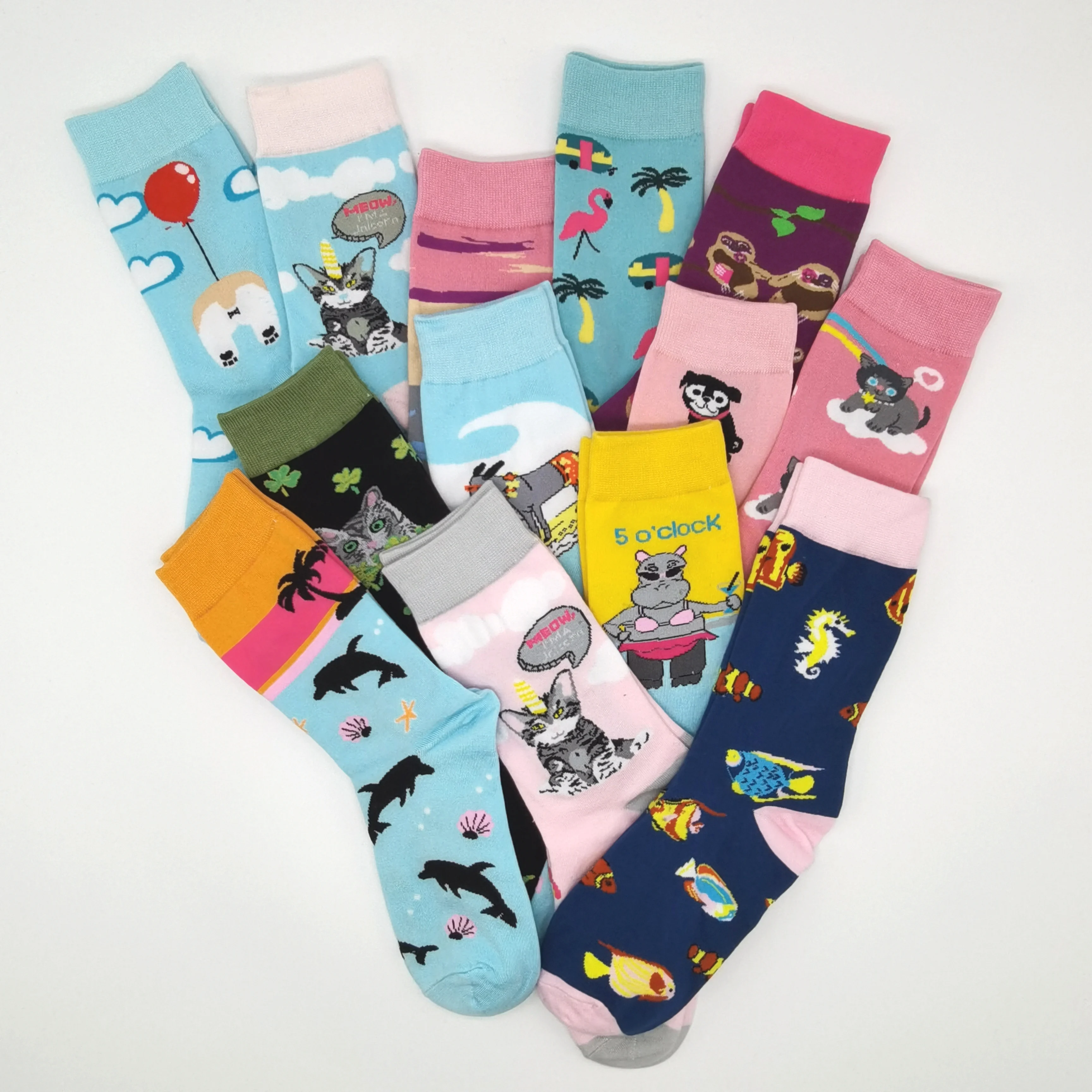 10 Pairs/Pack Women Cartoon Funny Socks Unisex Funky Colorful Novelty Cute Animal Pattern Cotton Art Crew Socks