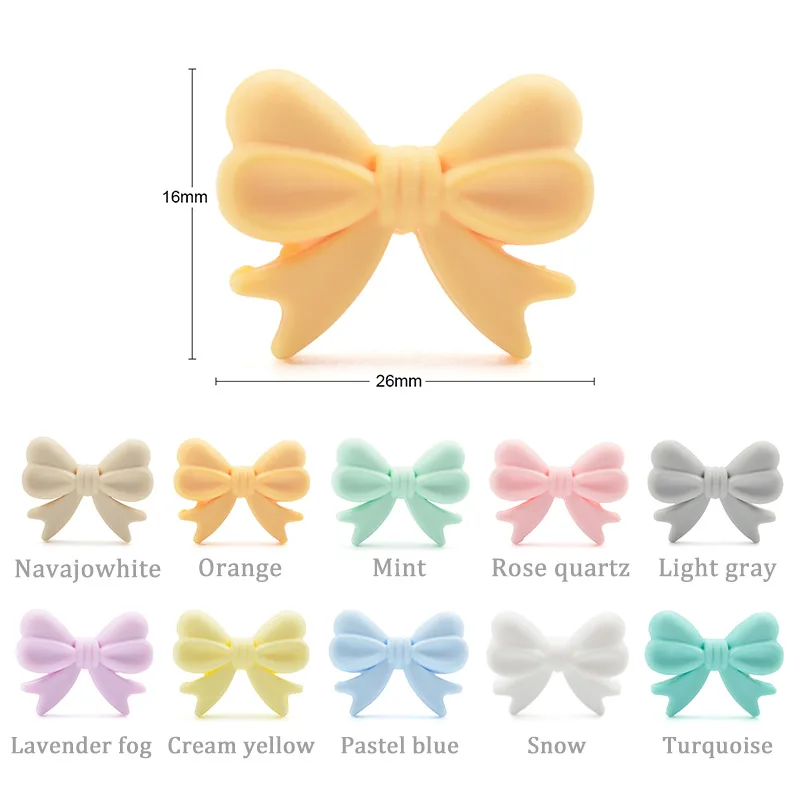 LOFCA 50pcs Bowknot Silicone Beads DIY Food Grade Silicone Teething Pacifier Cute Shaped Silicone teether Holder Accessories