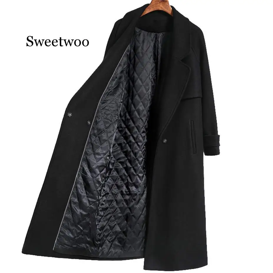 

Autumn Winter New Women's Casual Wool Blend Trench Coat Oversize Long Coat with belt Women Wool Coat Cashmere Outerwear