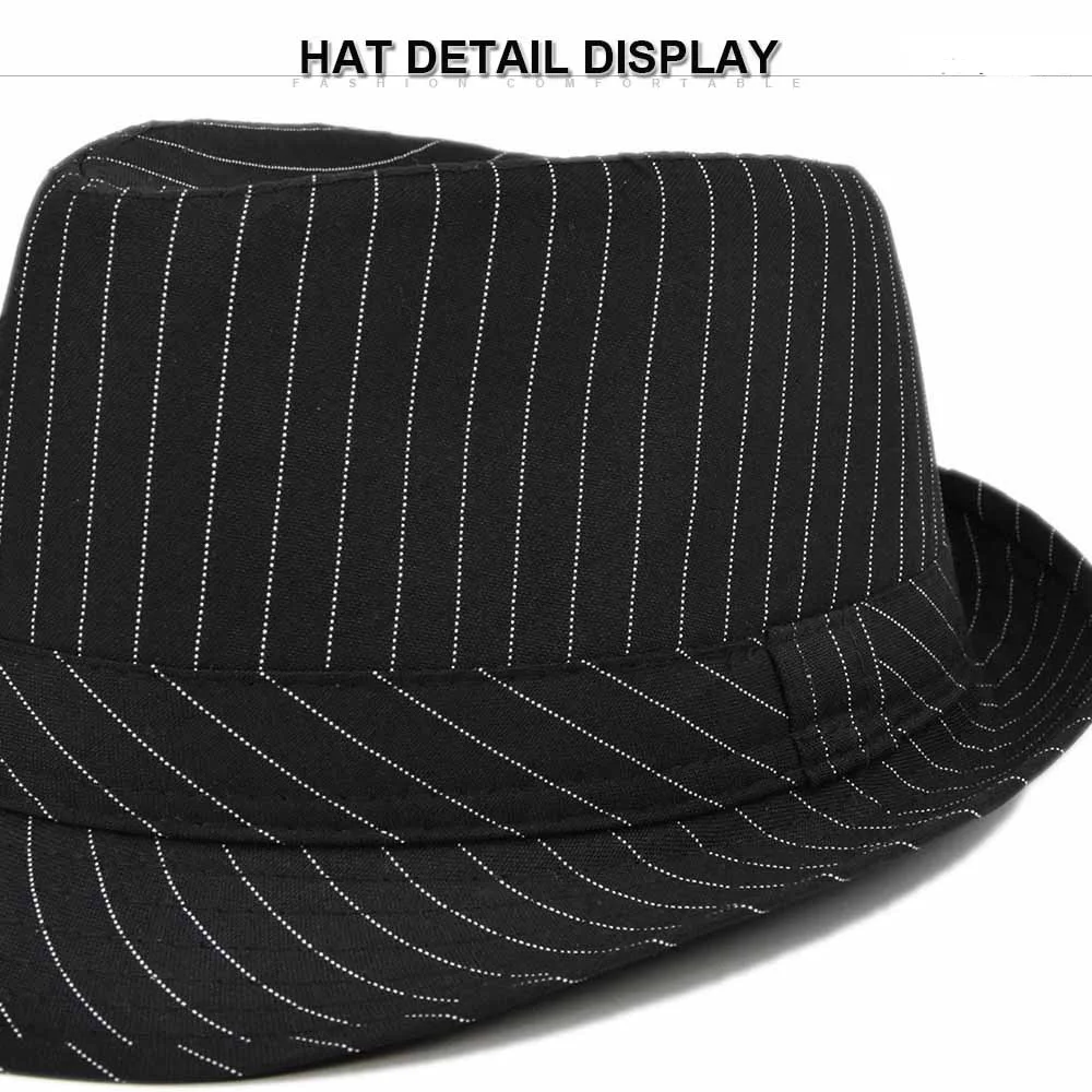 New Fashion Linen Short Sleeve Fedora Hat For Men Stripe British style gentleman Black Jazz Cap Women chapeu Panama fedoras