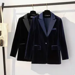 2021 New Large Size Gold Velvet Blazer Female Temperament Autumn Single Button Long Sleeve Women Korean Jacket Suit Coat M834