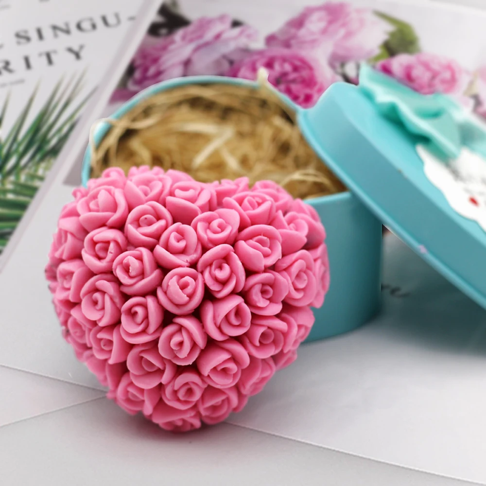 S036 Heart Rose Flower Valentines Molds For Silicone Artisan Soaps 3d Chocolate Mould Candle Making Baking Desserts Utensils