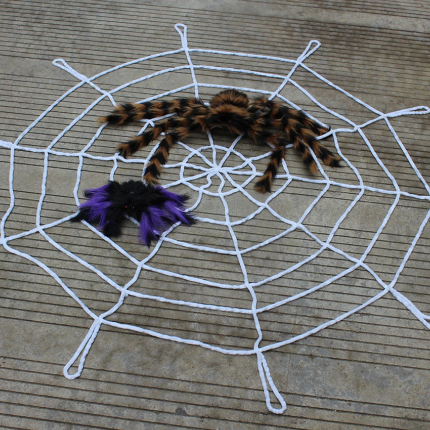 Halloween Decorations Round Spiders Web and Fake Large Hairy Spiders Props Scary Halloween Yard Door & Outdoor Decoration