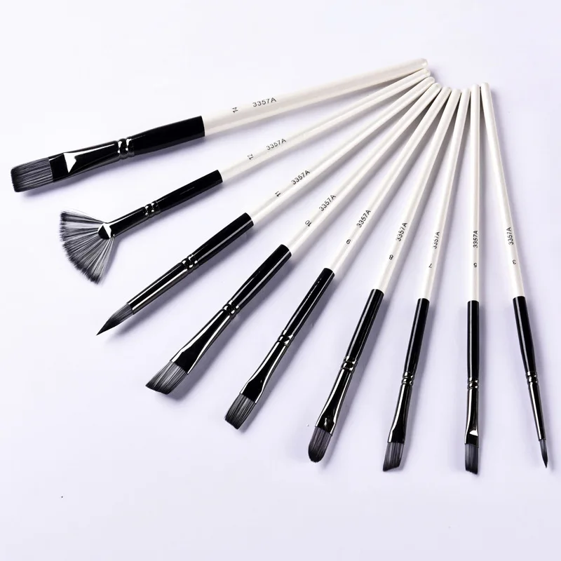 9PCS Black and White Nylon Hair Mixed Brush Sets Watercolor Pens Art Supplies for Painting