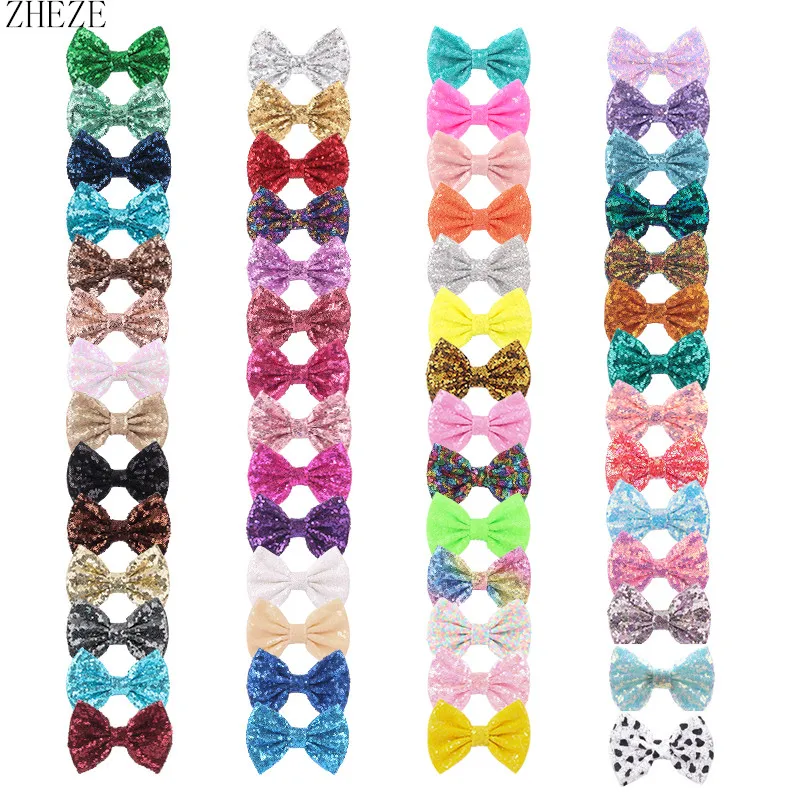 

25Pcs/Lot 5" Glitter Big Barrettes Sequins Hair Bow Without/With Clips DIY Hair Accessories For Mouse Ears Headband