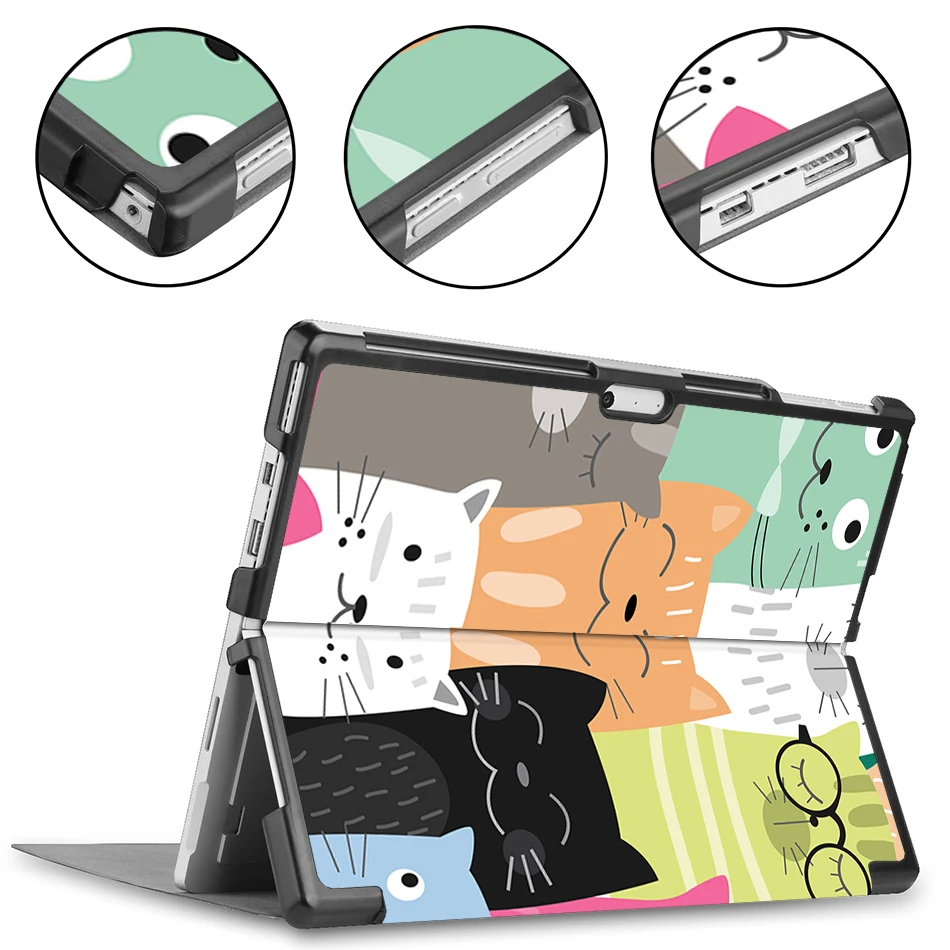 Mtt capa de proteção para tablet, dobrável em couro pu, com suporte, para microsoft surface pro 4 5 6 7 12.3 polegadas