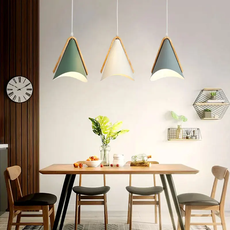 Nordic modern E27 LED wood iron customizable Pendant lamp for study bedside Pendant lamp Home improvement Pendant light