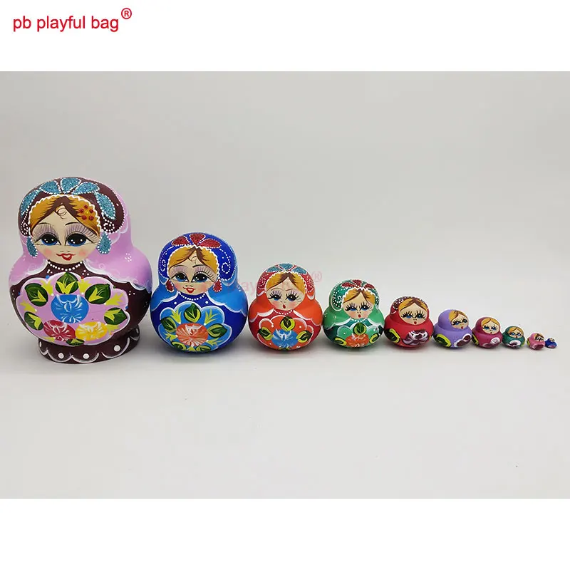 PB Playful bag Ten story beautiful flower girl Russian dolls wooden parent child interactive toy set creative funny gift HG63