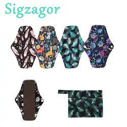 【Sigzagor】5+1 Set Long Panty Liners Cloth Menstrual Pads RANDOM Prints Bamboo Charcoal Sanitary Washable Reusable Light Flow