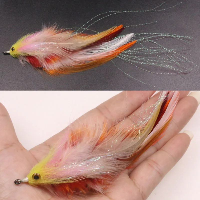 Vampfly 2PCS Size1/0# 3D Fish Eyes Streamer Fly Saltwater Fishing Salmon Pike Streamer Muskie Trout Fishing Fly Lures