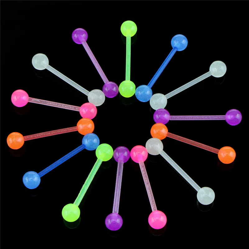 20PCS/Set Luminous Ball Flexible Barbell Stud Tongue Ring Bars Body Piercing