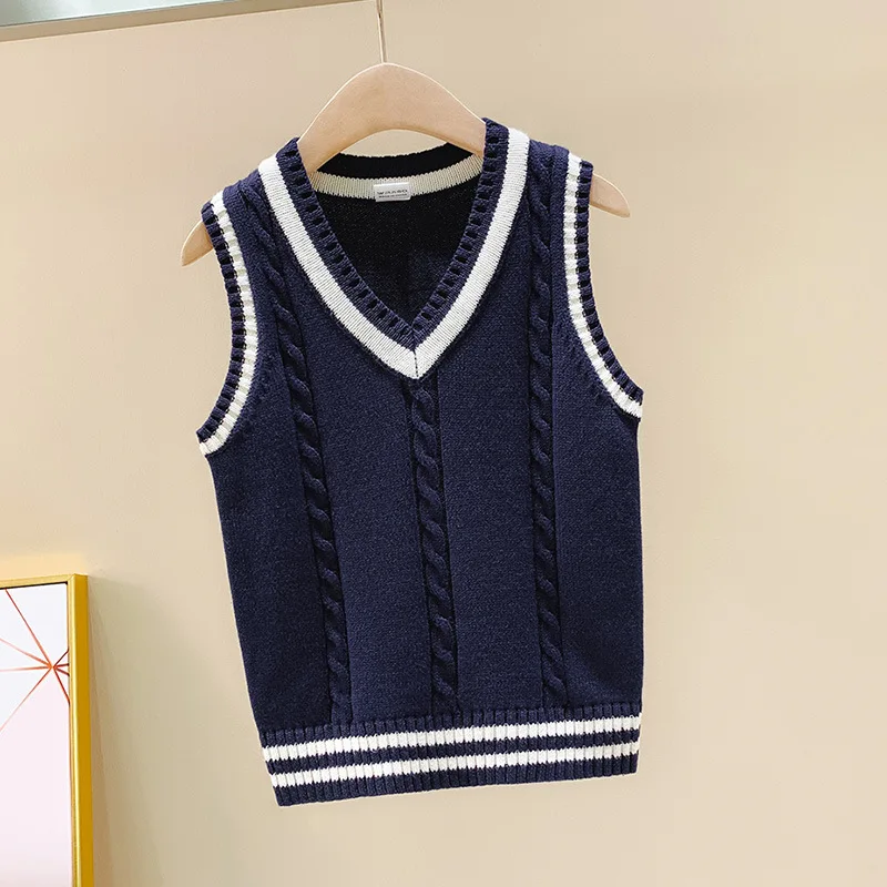 Children Vests 2024 Spring/Autumn Winter Kids Knitted Pure Cotton Pullover V-Neck Outerwear For School Boys Girls Waistcoat