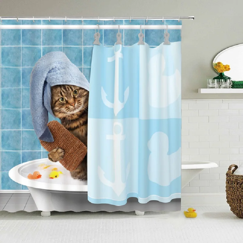 Simpatico dinosauro divertente doccia tenda da bagno impermeabile gatto foglie verdi tessuto pastello tende per porta wc moderno marmo Cortina