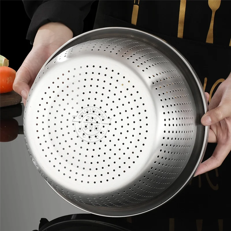 Thicken Stainless Steel Household Drain Basin Vegetable Fruit Washing Draining Basket Colander Rice Sieve Kitchen Accessories