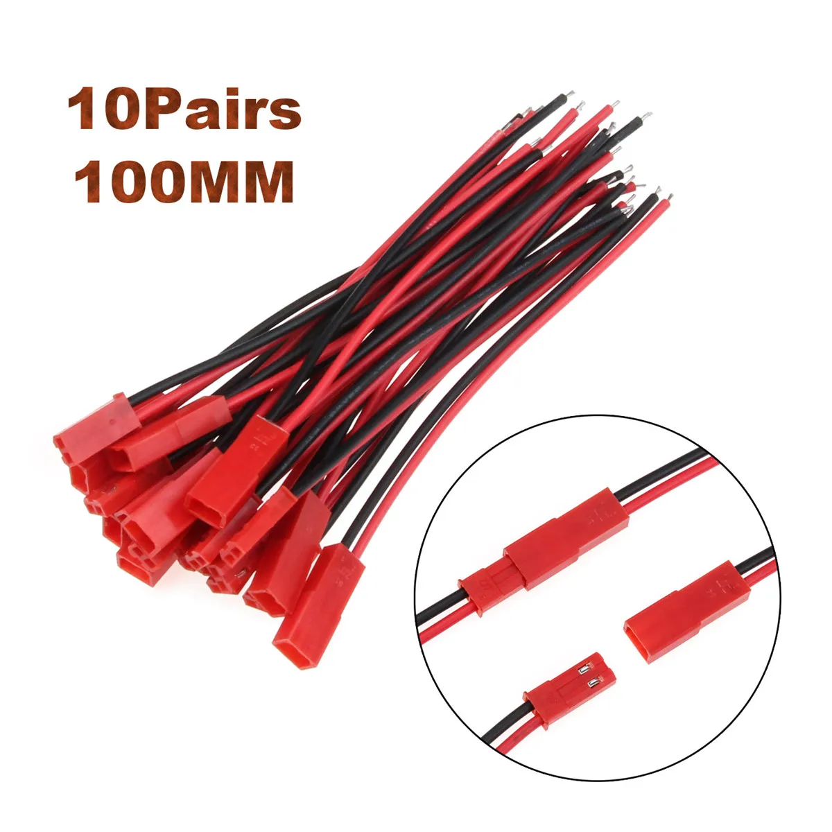 10Set 100mm Male Female Connector JST Plug Cable For RC BEC Battery Helicopter DIY FPV Drone 2 Pin Connectors Terminals