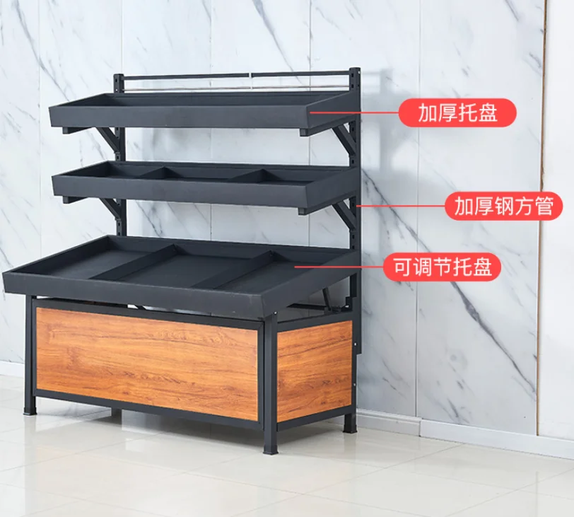 Supermarket fruit shelf vegetable shelf steel wood shelf fruit and vegetable fresh display multi-layer shelf Island shelf