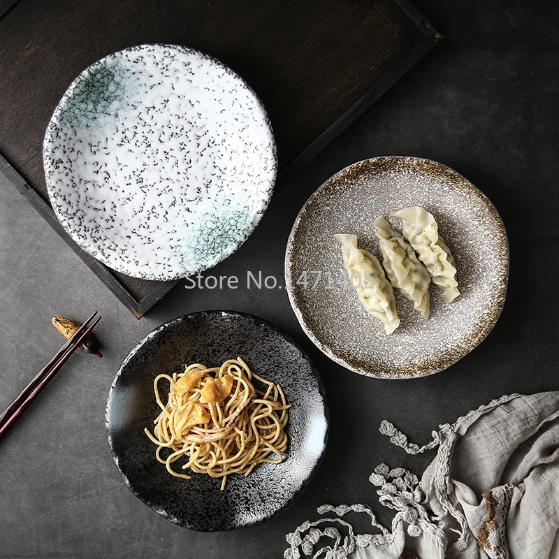 Retro Stoneware Tableware Japanese Restaurant Characteristic Creative Ceramic Plate Home Dim Sum Cold Dish Snack Plate