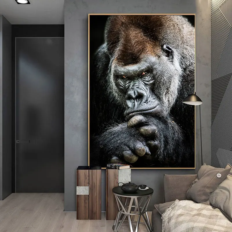 Modern Black Gorilla Canvas Paintings Monkey Wall Art Animal Posters and Prints for Living Room Hall Study Home Decor Cuadros