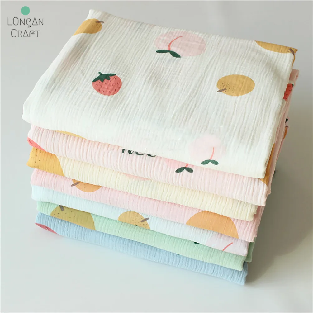 50*135cm Fruit Print Drape Cotton Double Gauze Crepe Baby Clothes Fabric Ladies Skirt Sleepwear Fabrics