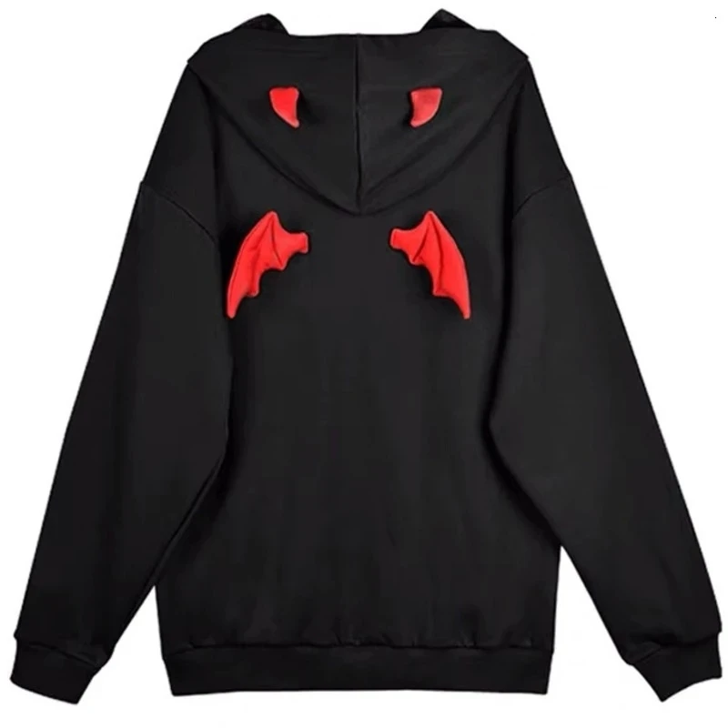 Harajuku Hoodies Mädchen kleine Teufel Hörner Gothic Kapuze Sweatshirts Frauen Dämon Fliegen flügel lose Pullover Taschen oberteile Streetwear