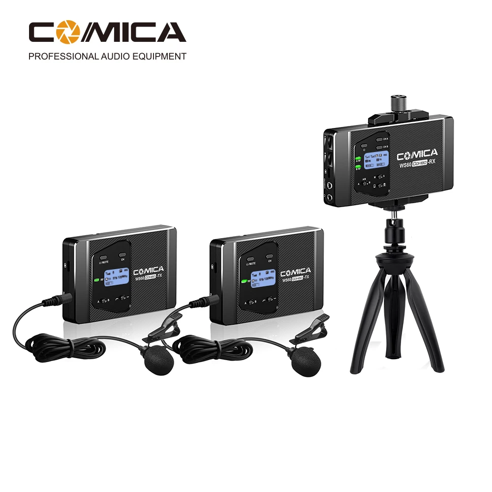 

COMICA CVM-WS60 COMBO 1-Trigger-2 dual transmitter and one receiver Flexible Mini Wireless Microphone Universal for Smartphone