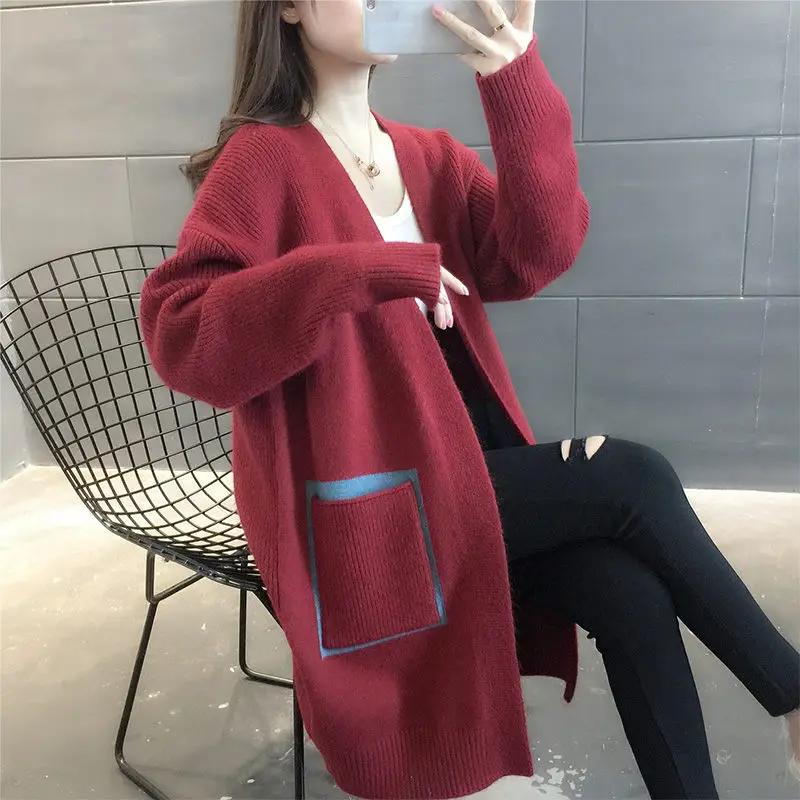 2023 New Loose Knit Cardigan Sweater Jackets Womens Clothing Big Pocket Spring Autumn Coats Multicolor Knitted Jackets aq1202