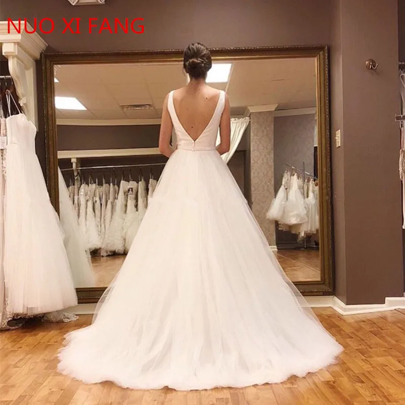 Robe de mariée en tulle simple à col en V, robes de mariée dos nu, robe de mariée A-ligne, pas cher, quelle que soit la robe de mariée, 2022