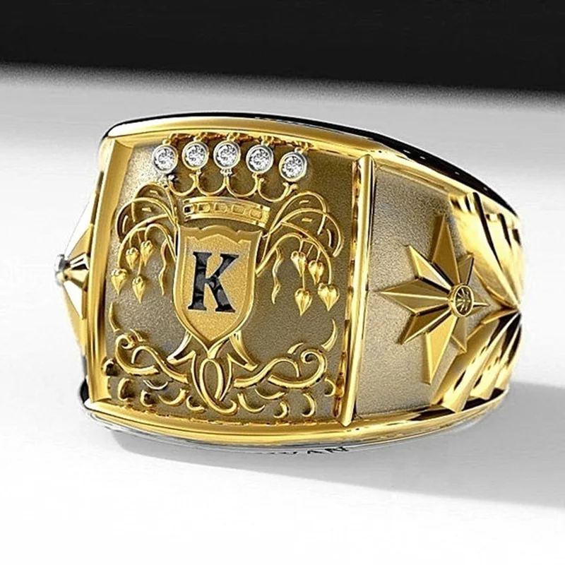 Bohemia Domineering Soldier Badge Armor Men's Ring Vintage Punk 14k Gold Handmade Carved Ring Fine Jewelry