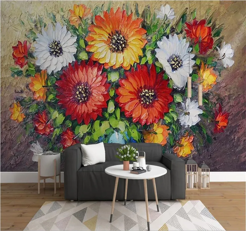 Custom wallpaper hand-painted oil painting flower vase flower arrangement wall-high-grade waterproof material