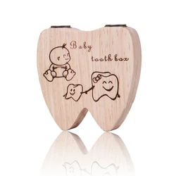 Teeth Shape Wooden Baby Teeth Box Organizer Milk Teeth Storage Collector Kids Teeth Umbilica Lanugo Save Box English / Spanish