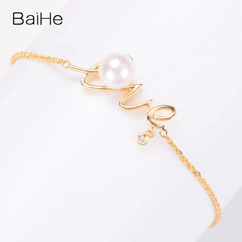 BAIHE Solid 18K Yellow Gold Natural Freshwater Pearl Love Bracelet Women Trendy Fine Jewelry Making צמיד אהבה פנינה צמיד pulsera