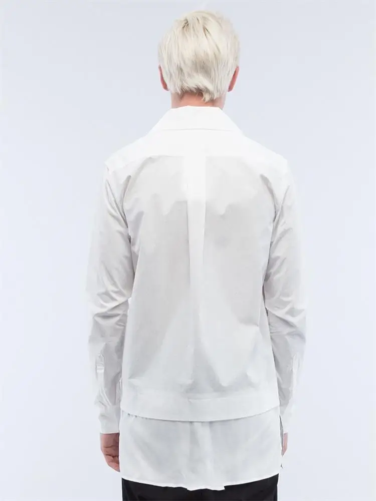 

Men's Long-Sleeve Shirt Spring And Autumn New Lapel Single Breasted Front False Two-Layer Design Large Youth Shirt