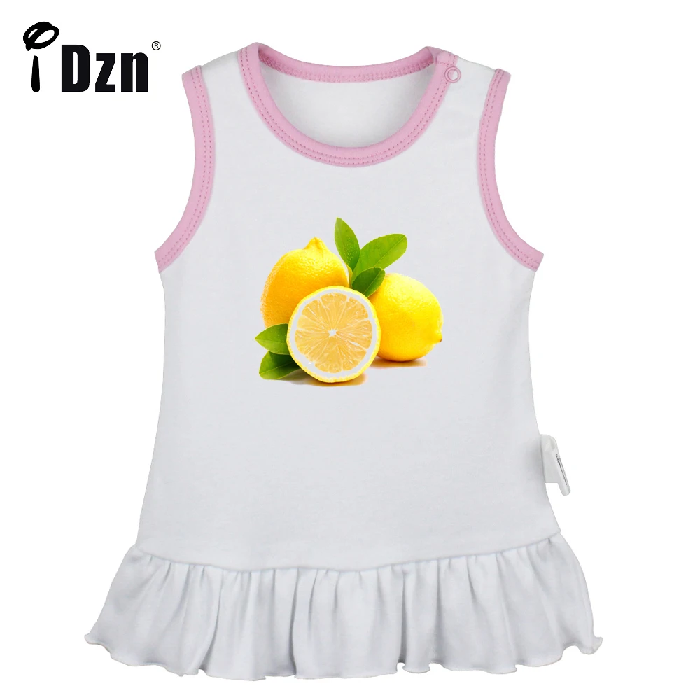 NEW Summer Cute Baby Girls Sleeveless Dress Newborn Funny Fruit Lime Lemon Pleated Dress Infant Clothes Soft Cotton Vest Dresses