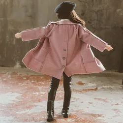 Girls' Woolen Coat Children'S Clothing Thick Double-Sided Woolen Cloth 2021 New Children'S Korean Style Long  Winter Coat