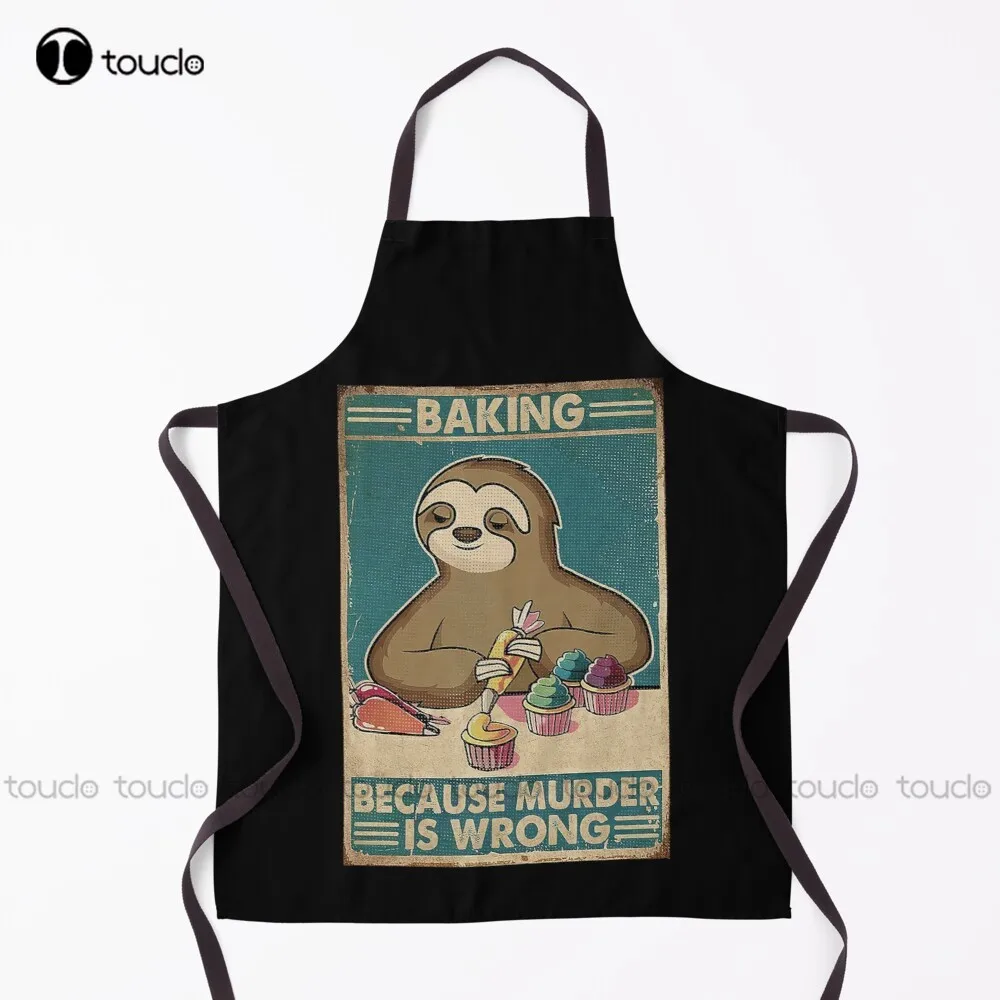 New Baking Because Murder Is Wrong Sloth Retro Vintage Retro Mens Papa Grandpa Apron Bbq Apron Unisex