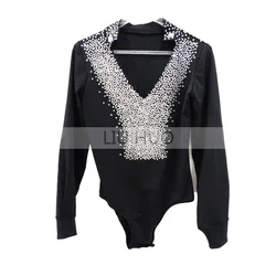 LIUHUO Figure Skating Top Men's Boys' Ice Performance Costume Competition Long Sleeve Dance Tights Leotard Black Children Adult