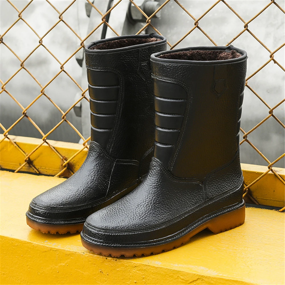 Flats Non-Slip Rain Boots Men Women Warm Long-Tube Round Toe Snow Boots Outdoor Water Shoes Waterproof Fly Fishing Boots Waders