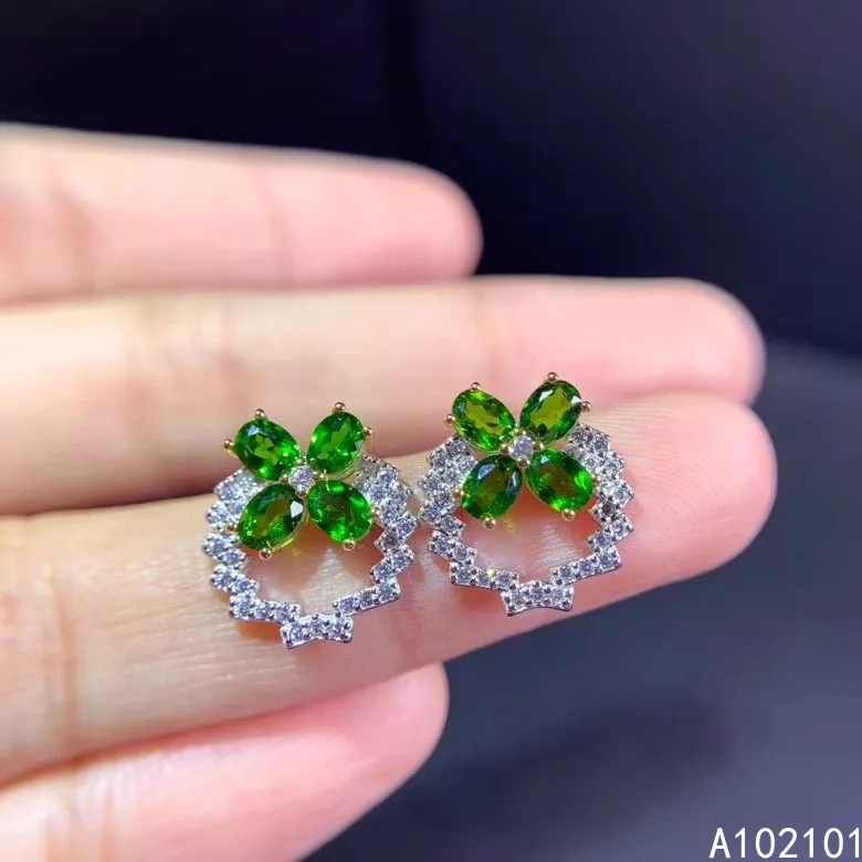 

KJJEAXCMY fine jewelry 925 silver natural Diopside new girl lovely earrings ear stud support test Chinese style with box