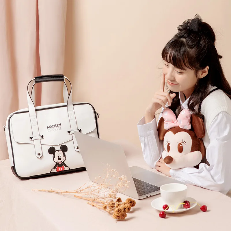 Disney Mickey PU Portable Laptop Bag 13/14 Inch Notebook Bag Shoulder Briefcase Bags Notebook Case Suitable For College Students