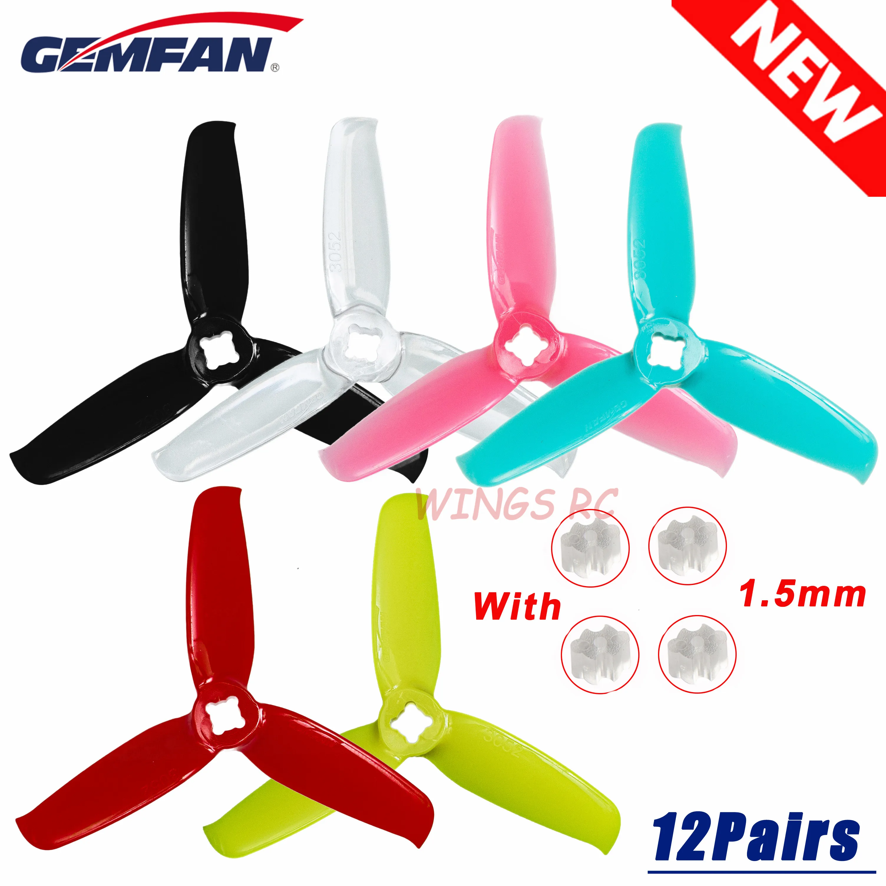 24pcs / 12pair Gemfan Flash 3052 3-Blade PC Propeller 1.5mm For FPV Racing Freestyle 3inch Toothpick Cinewhoop Ducted Drones
