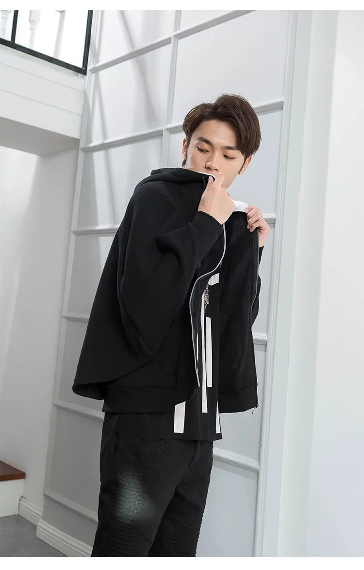 Fall and winter new men's Hoodie slim and thick cashmere coat Korean version of the fashion brand students Black Cape