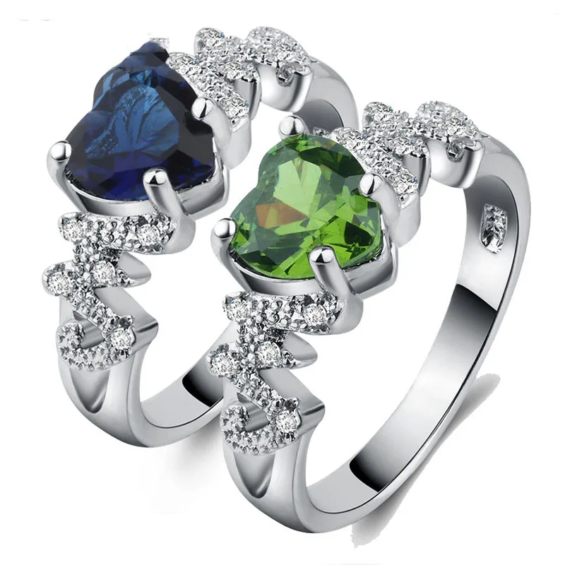 رومانسية 2 ألوان أصيلة 100٪ خاتم فضي اللون الحب القلب الدائري الأصلي مجوهرات الزفاف هدية للأم