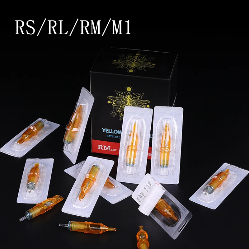 20szt Yellow Dragonfly Tattoo Cartridge Needle Agujas RL RM RS M1 Body Easy To Color For Machine Permanent Makeup Eyebrow Beauty