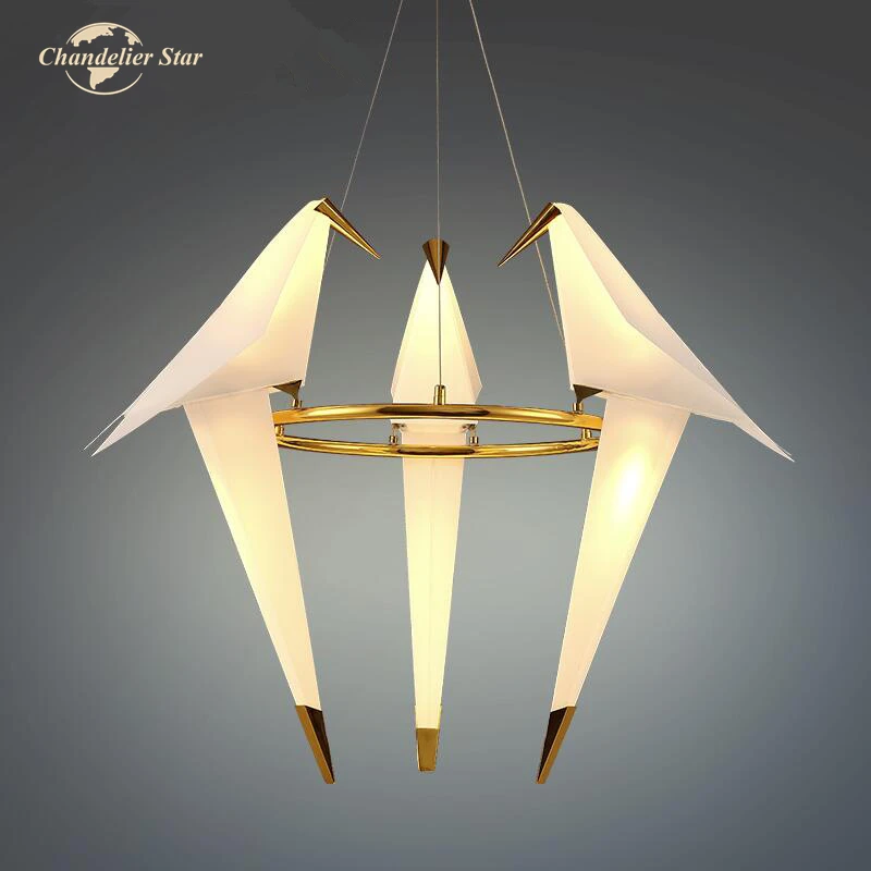 

Nordic LED Chandeliers Lighting Postmodern Acrylic Metal Paper Crane Bird Indoor Lights Kitchen Bedroom Living Room Lamp Lustre