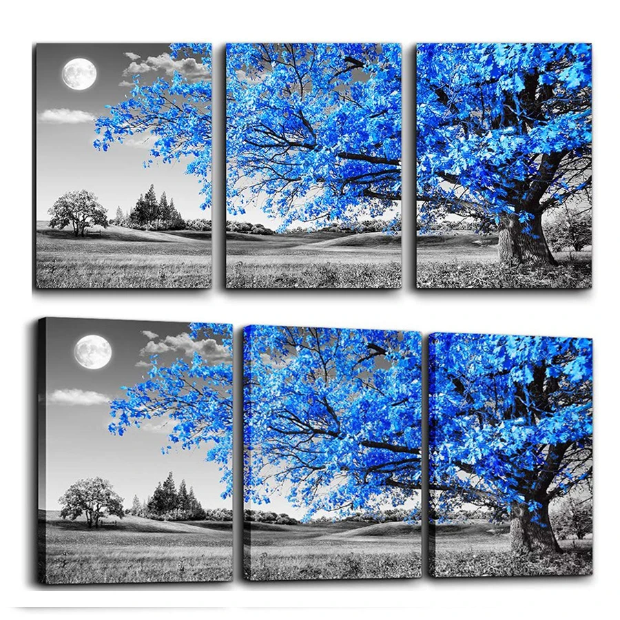 

3 шт., 5D алмазная живопись, синее дерево, луна, пейзаж, «сделай сам», полноразмерная 3D Алмазная вышивка, мозаика, стразы, картина для вышивки крестиком