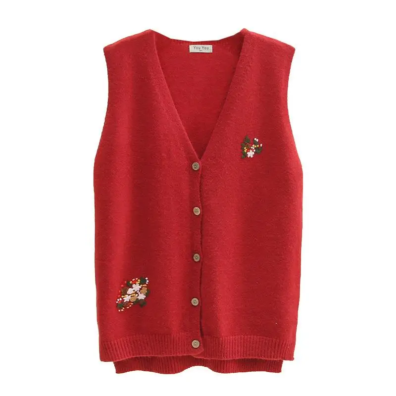 Women Clothing Sweater Vest Plus Size Autumn Winter Curve Jumper VINTAGE Embroidery Floral V-Neck Female Sleeveless Cardigan