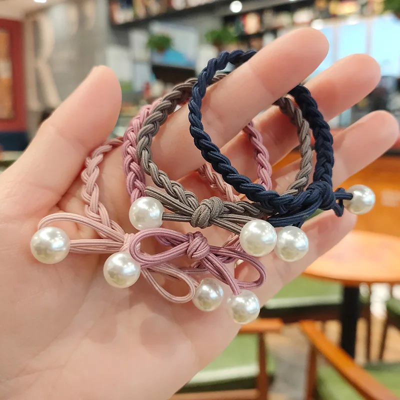

10 PCS Elastic Hair Bands Braided Rope Knotted Pearl Ties For Women Ponytail Holder Hair Ornament Accessories