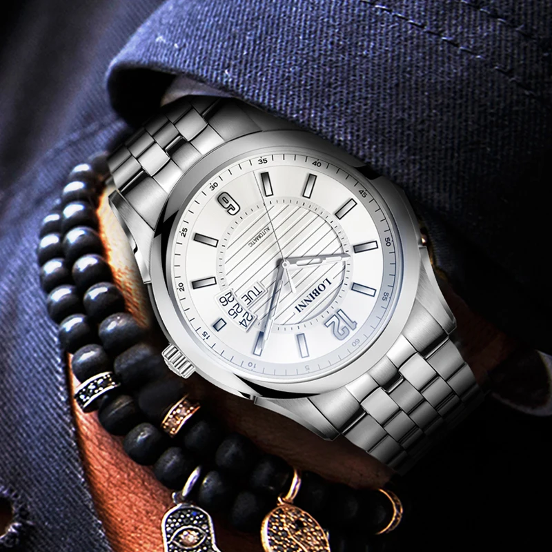 LOBINNI العلامة التجارية الفاخرة الرجال ساعة الرجال الياقوت الزجاج مقاوم للماء ساعة ميوتا التلقائية الميكانيكية ساعات المعصم ساعة التقويم