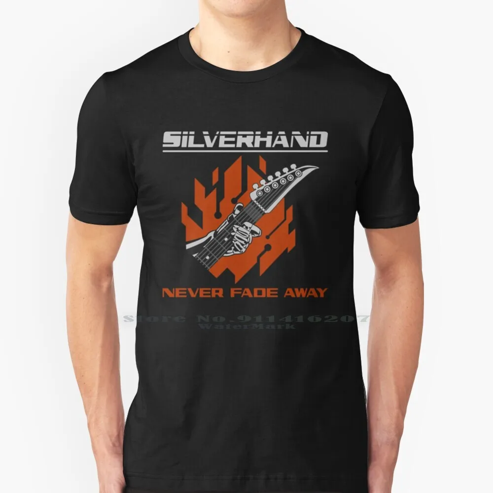 Silverhand Never Fade Away 100% Cotton T Shirt Gaming Gamer Video Game Johnny Silverhand Album Cover Vinyl Night City Keanu